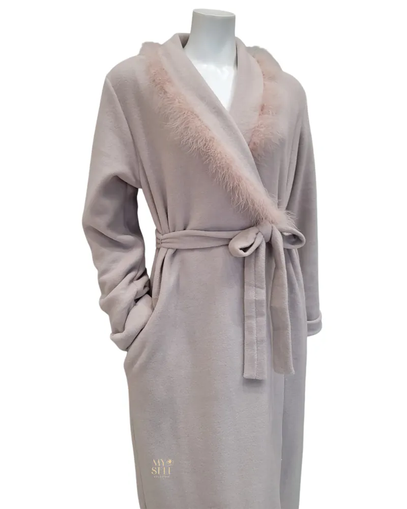 22601C Mauve Plush Wrap Robe with Feather Accent