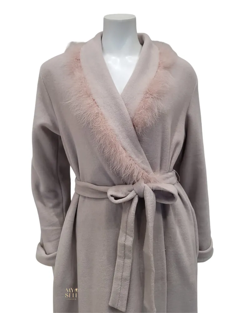 22601C Mauve Plush Wrap Robe with Feather Accent