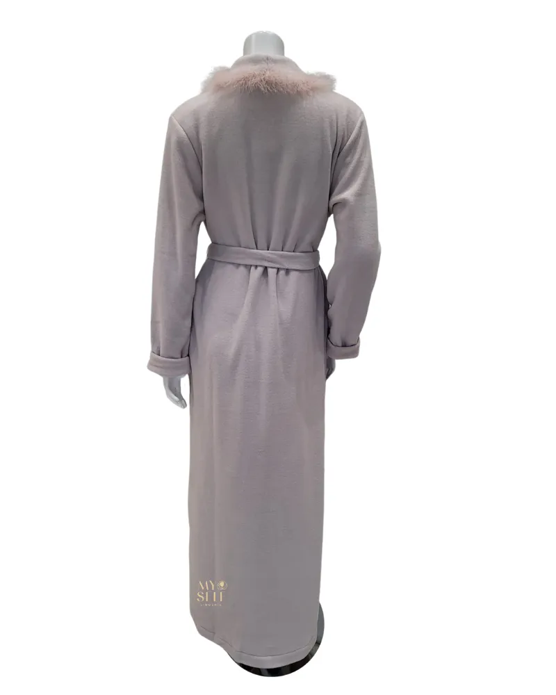 22601C Mauve Plush Wrap Robe with Feather Accent