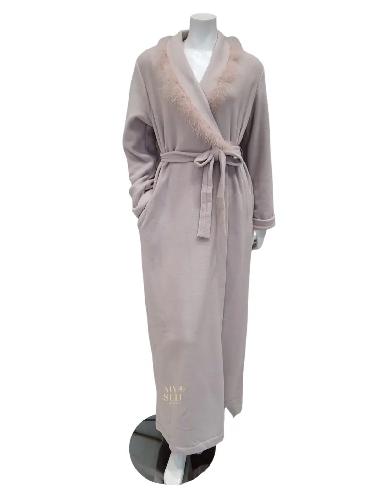 22601C Mauve Plush Wrap Robe with Feather Accent