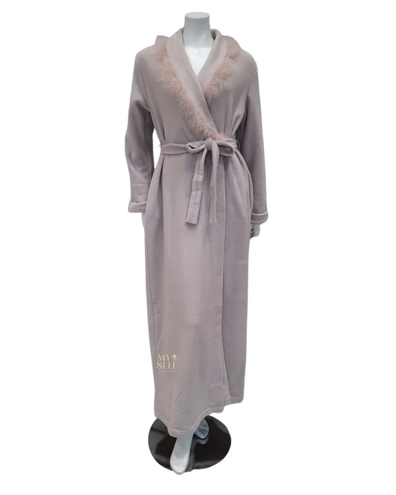 22601C Mauve Plush Wrap Robe with Feather Accent