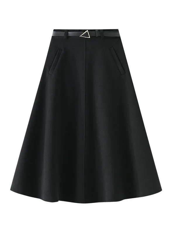 A-line High Waist Woolen Skirt