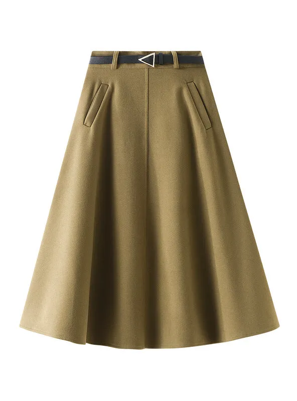 A-line High Waist Woolen Skirt