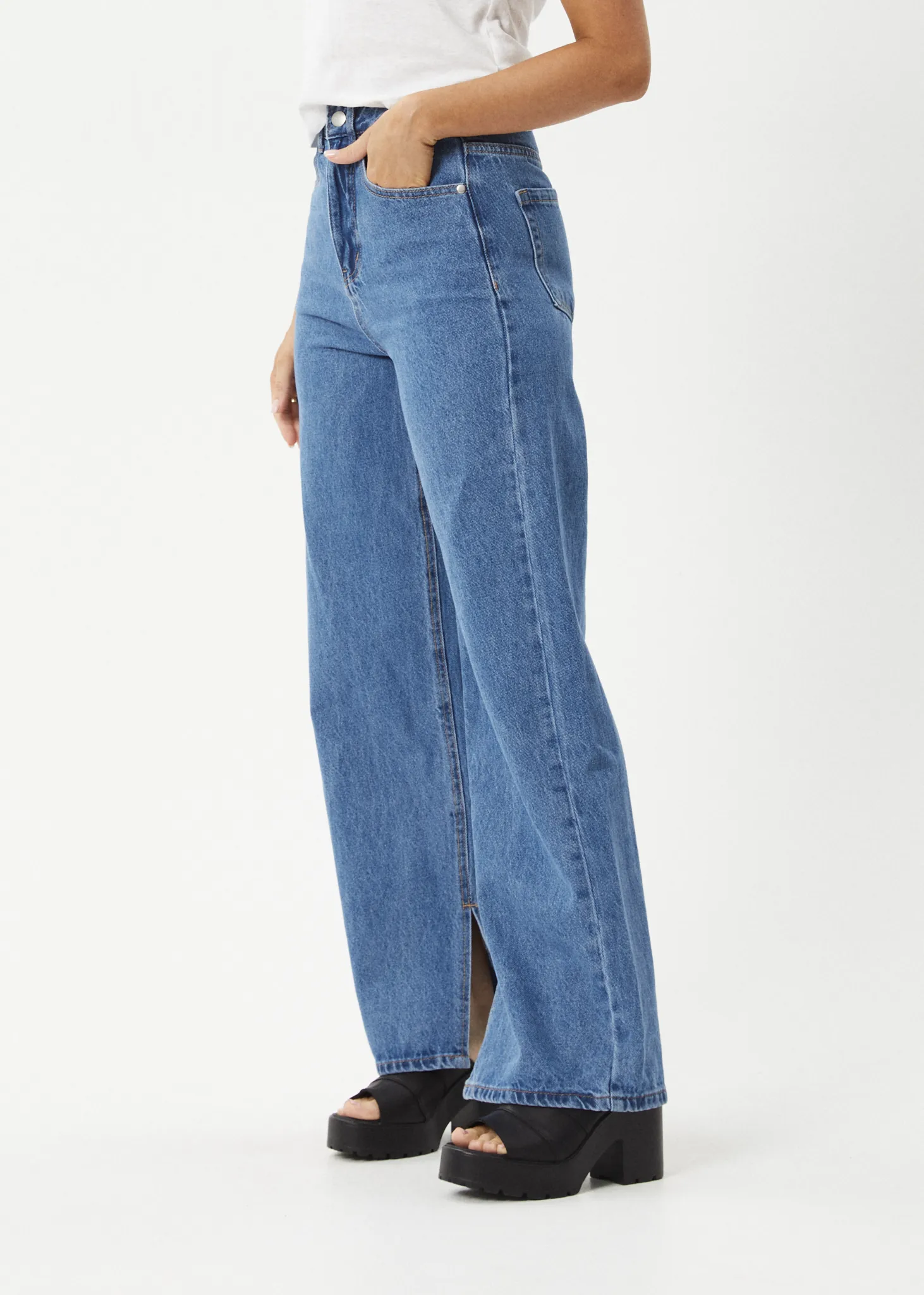 AFENDS Womens Bella - Denim Wide Leg Baggy Jean - Worn Blue