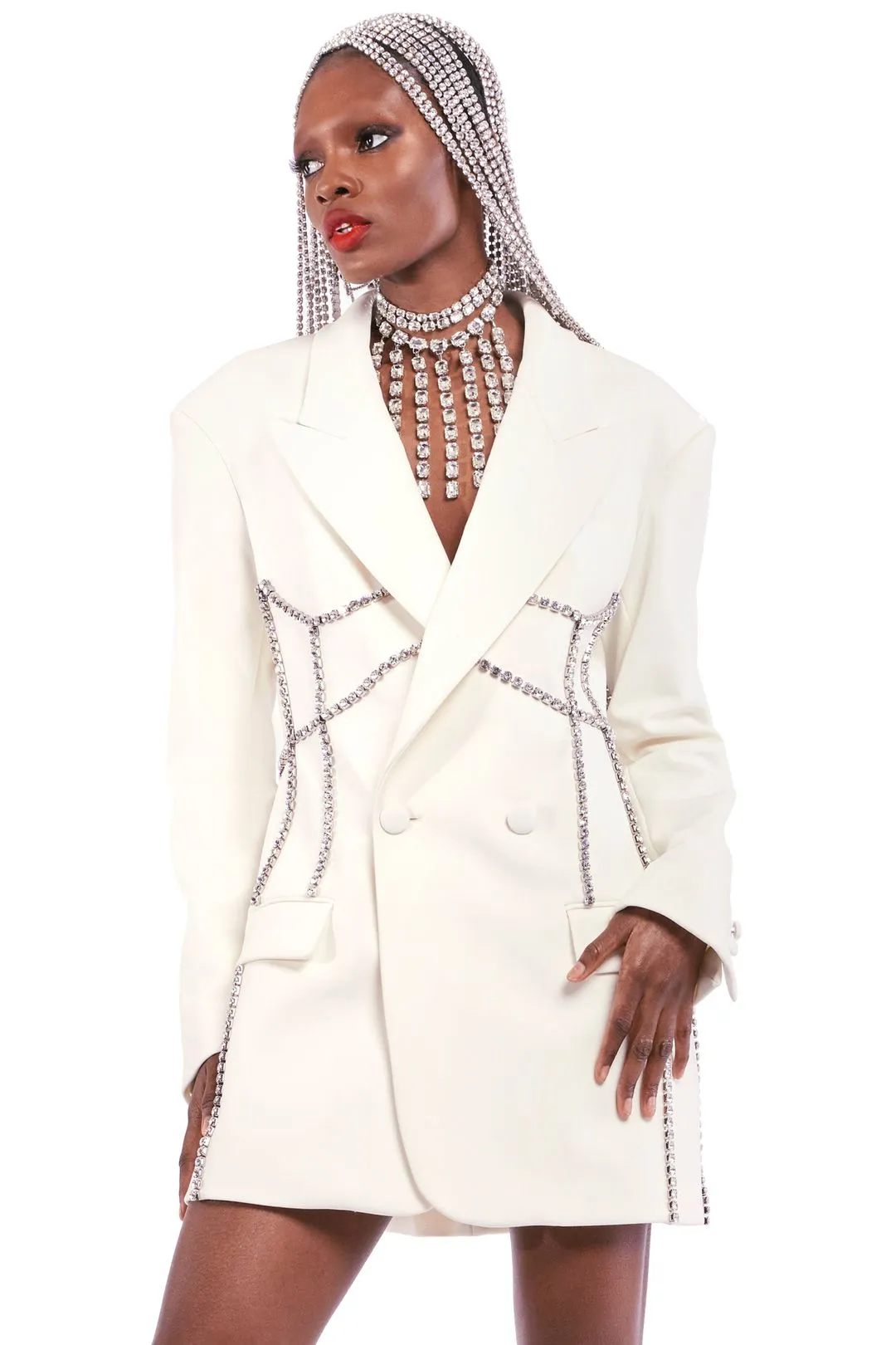 Area Crystal Stitched Corset Blazer Dress