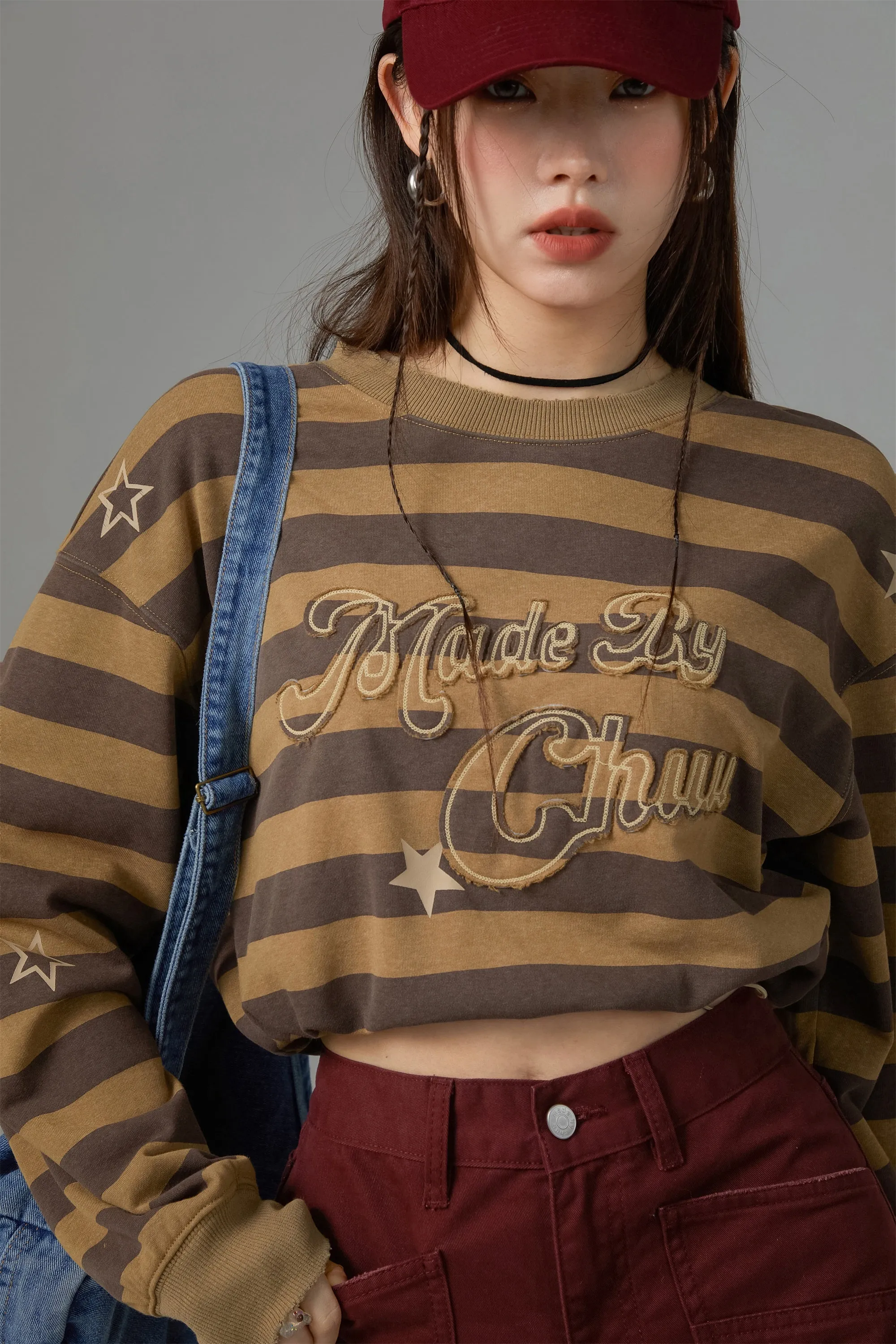 At My Best Stripe Cropped Sweatshirt