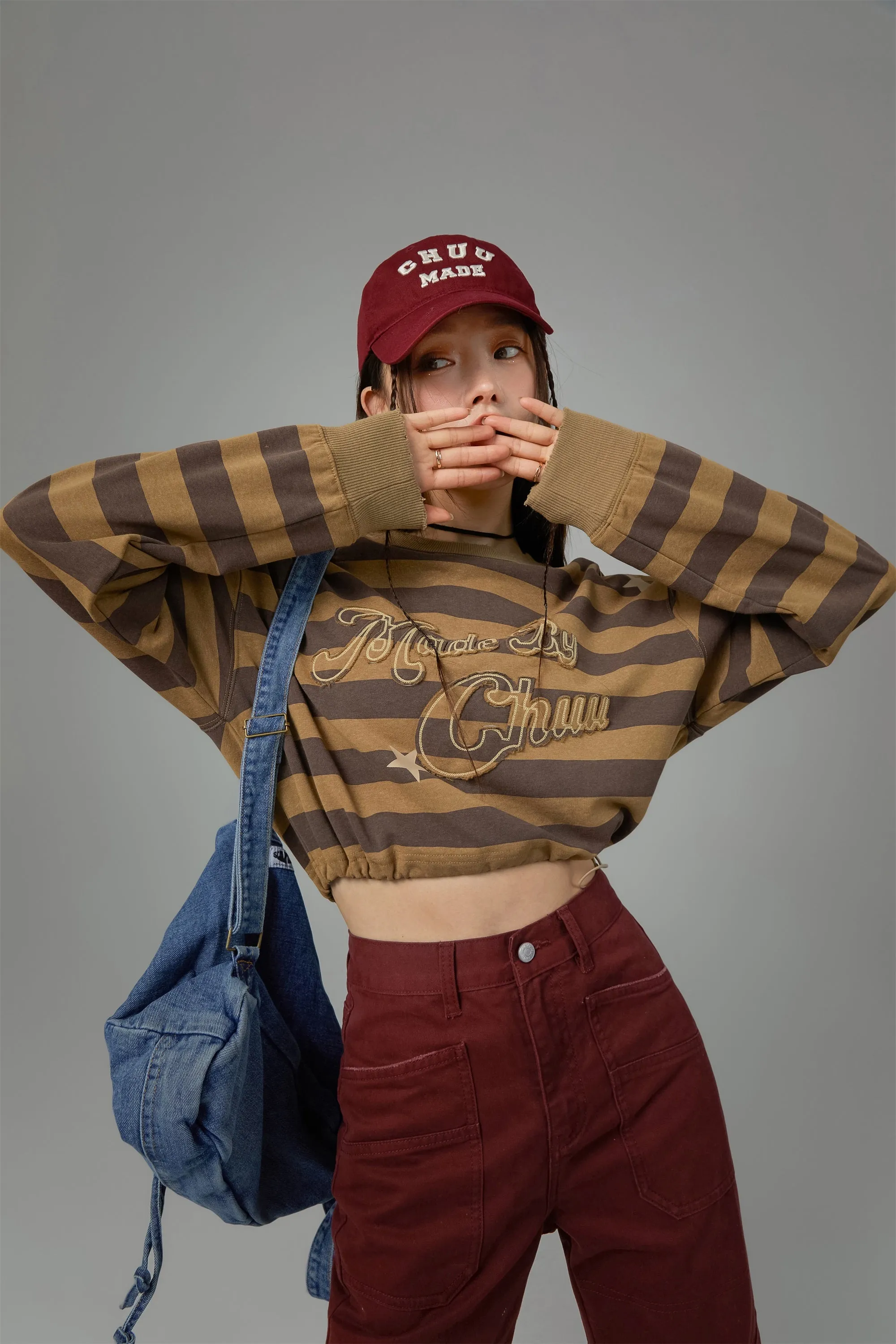 At My Best Stripe Cropped Sweatshirt