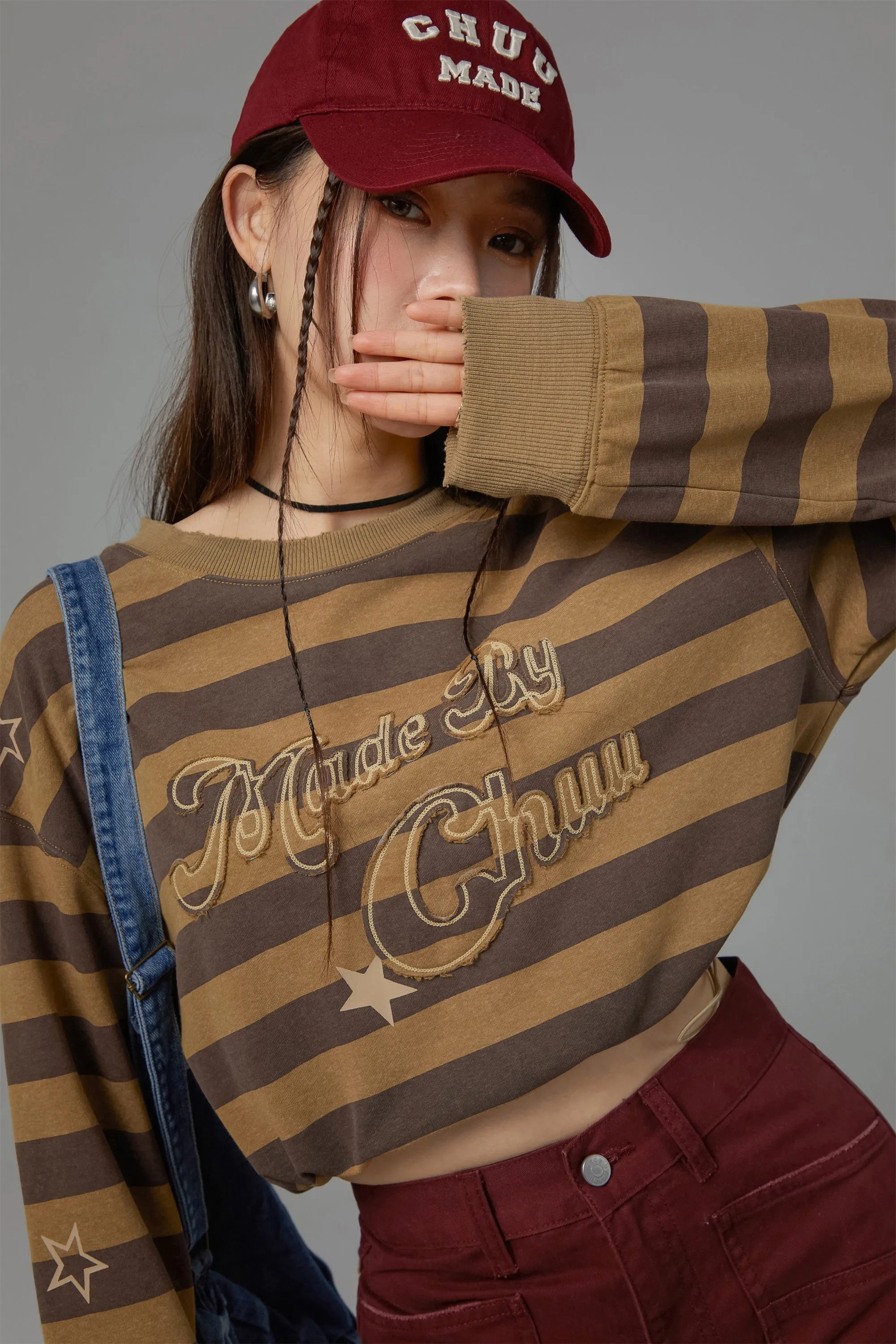 At My Best Stripe Cropped Sweatshirt