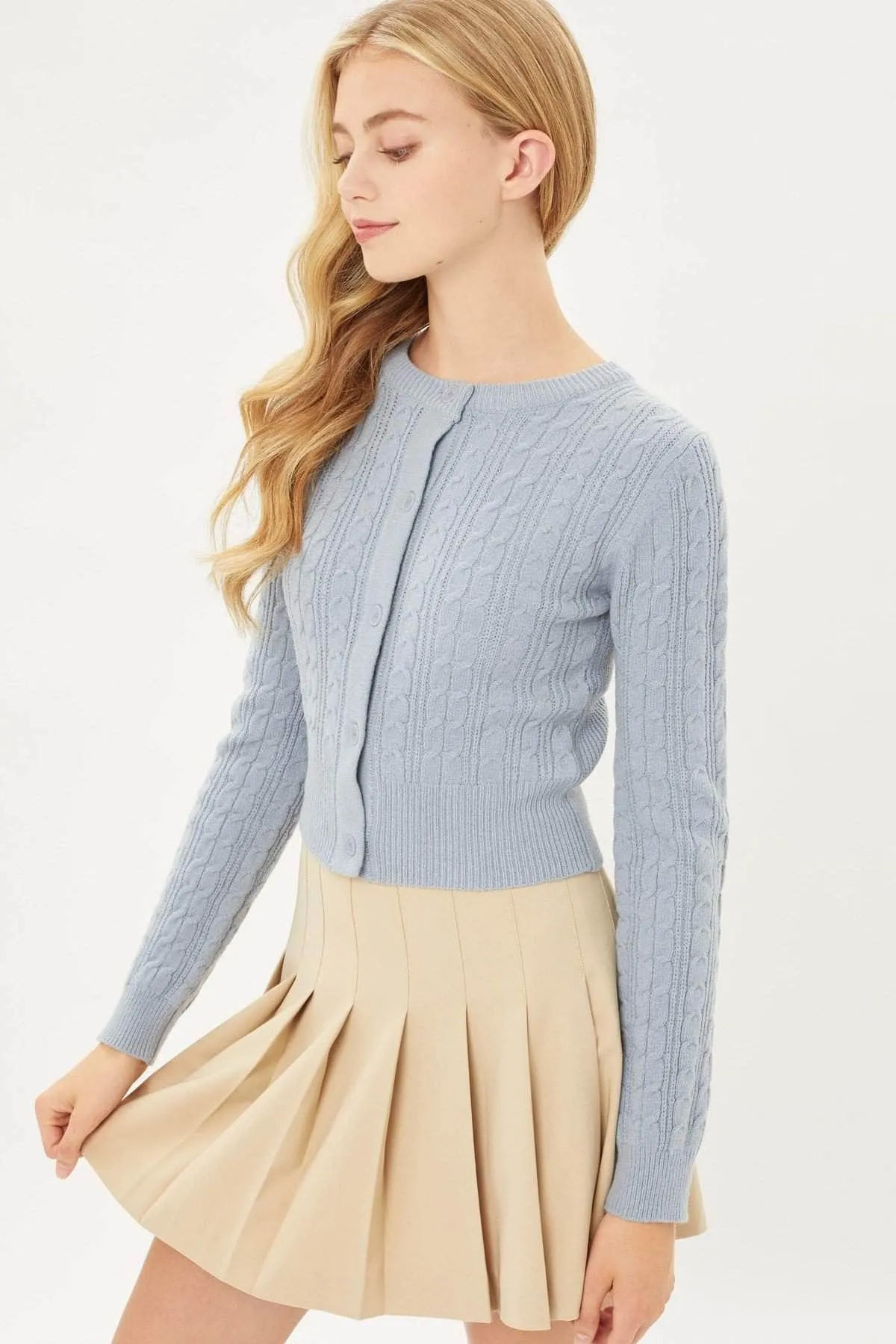 Blue Zone Planet |  Buttoned Cable Knit Cardigan Long Sleeve Sweater