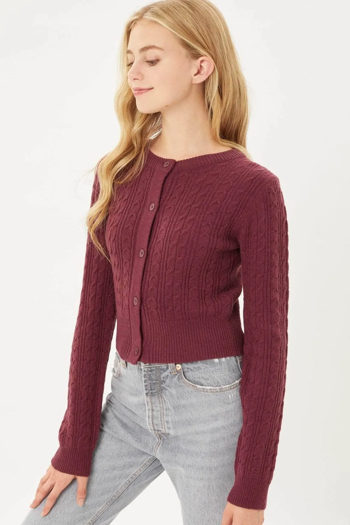 Blue Zone Planet |  Buttoned Cable Knit Cardigan Long Sleeve Sweater