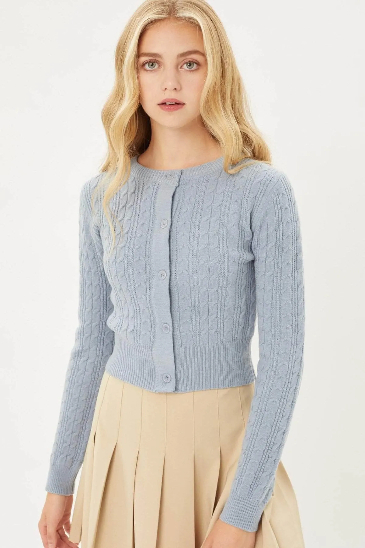 Blue Zone Planet |  Buttoned Cable Knit Cardigan Long Sleeve Sweater