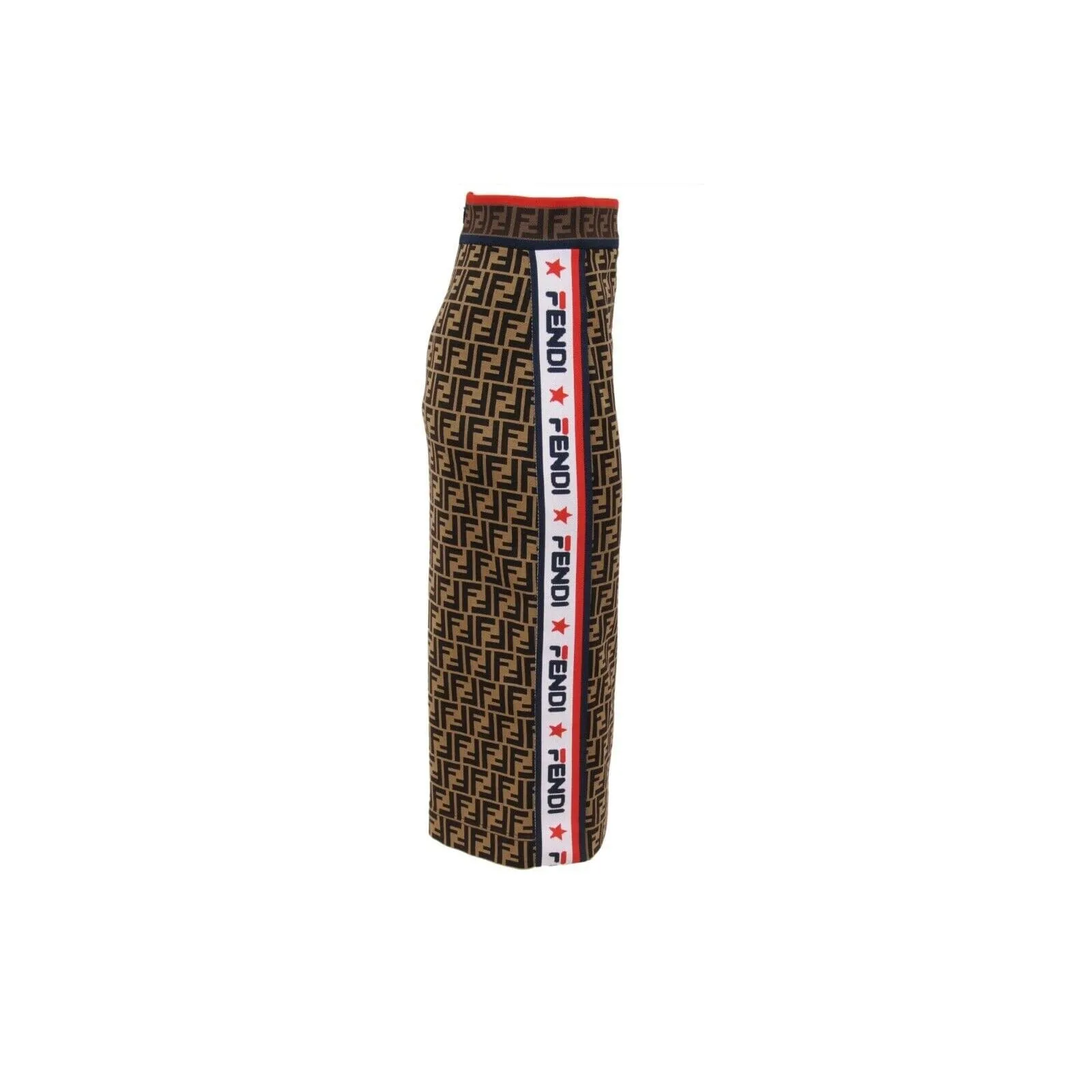 Brown FF Logo Print Midi Pencil Skirt