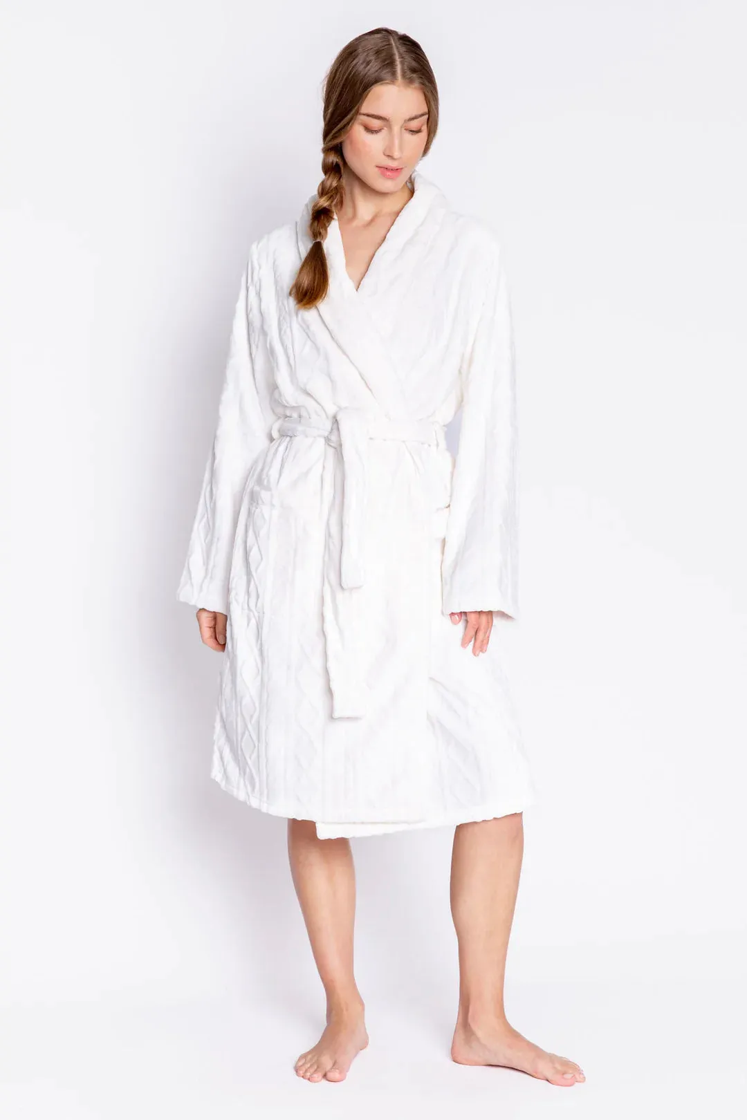 Cable Knit Robe in Ivory