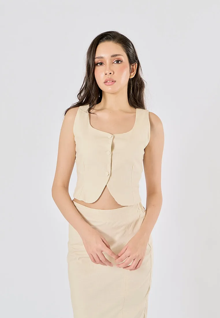 Cerviel Beige Zipper Fly WIth Side Slit Midi Pencil Skirt