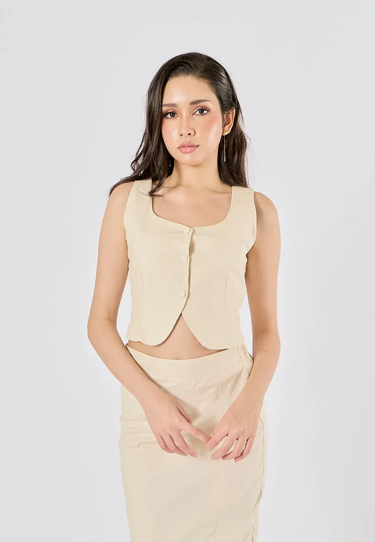 Cerviel Beige Zipper Fly WIth Side Slit Midi Pencil Skirt