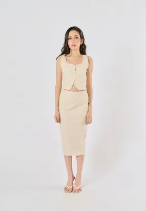 Cerviel Beige Zipper Fly WIth Side Slit Midi Pencil Skirt