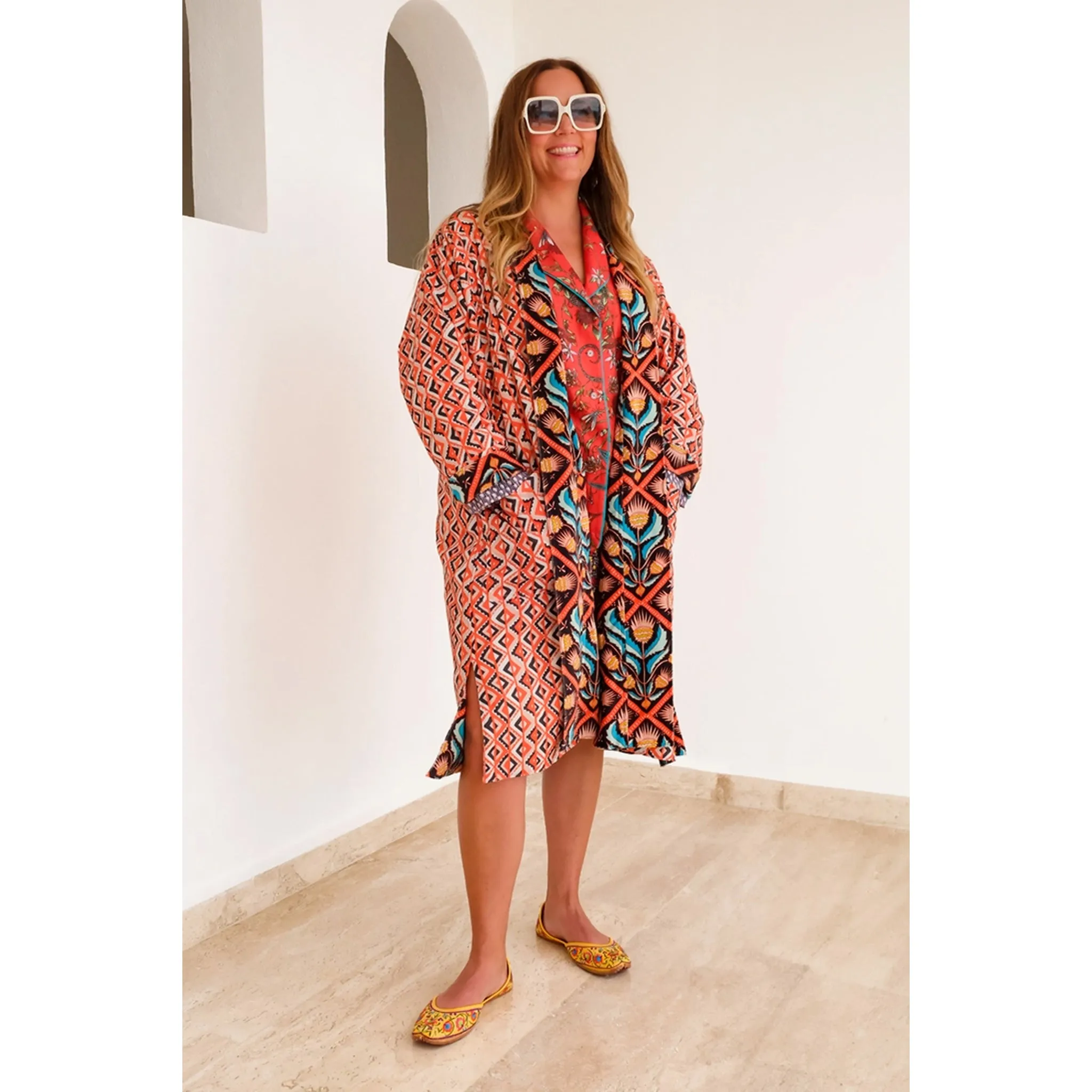 Cotton Velvet Robe in Martha Print