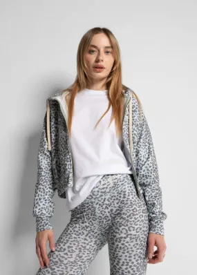 CROPPED HOODIE WITH ZIP - LEOPARD SAGE