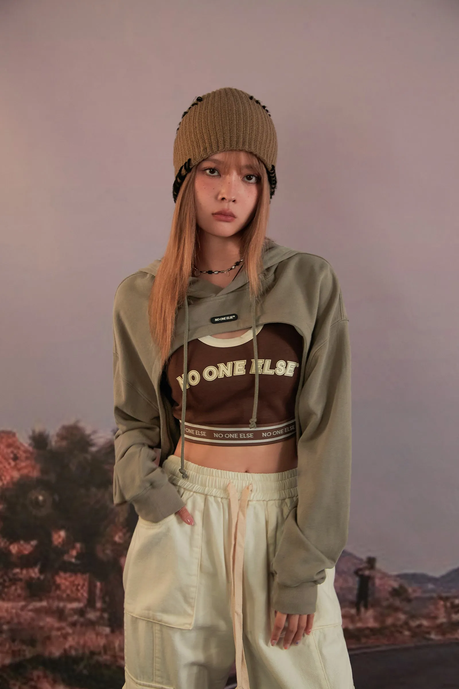 Cropped String Hoodie