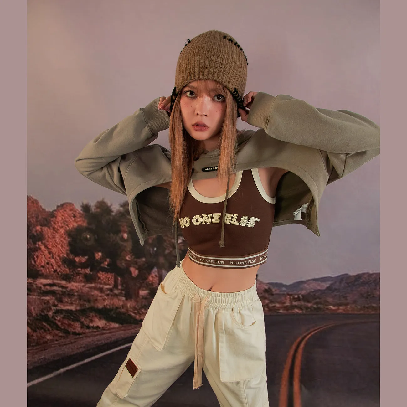 Cropped String Hoodie