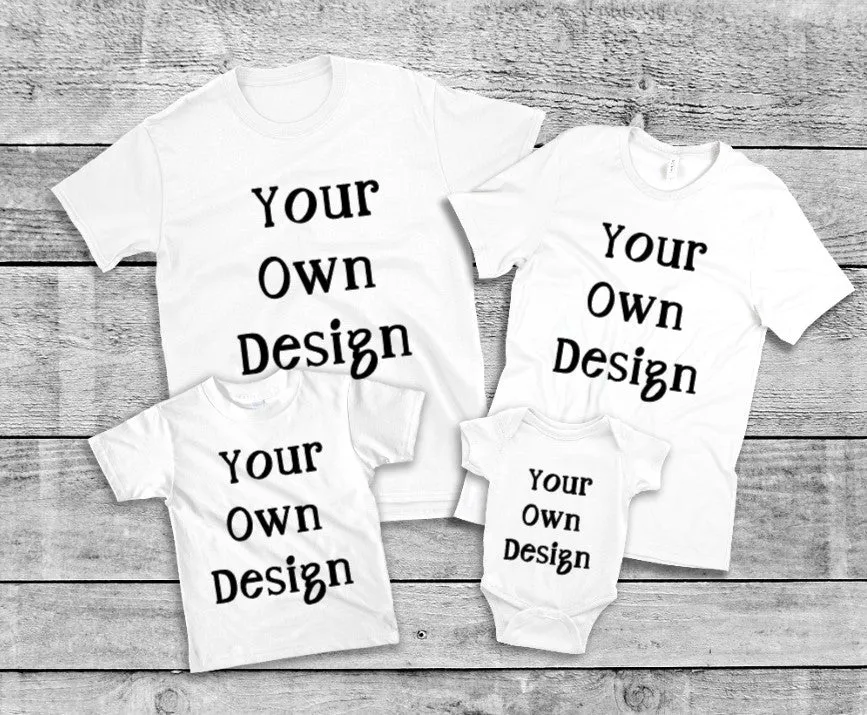 Custom Print T-Shirts - Available for All Ages and Sizes - White/Black