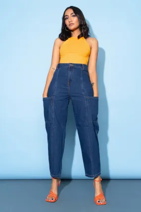 Dark Blue Baggy Jeans With Side Pockets