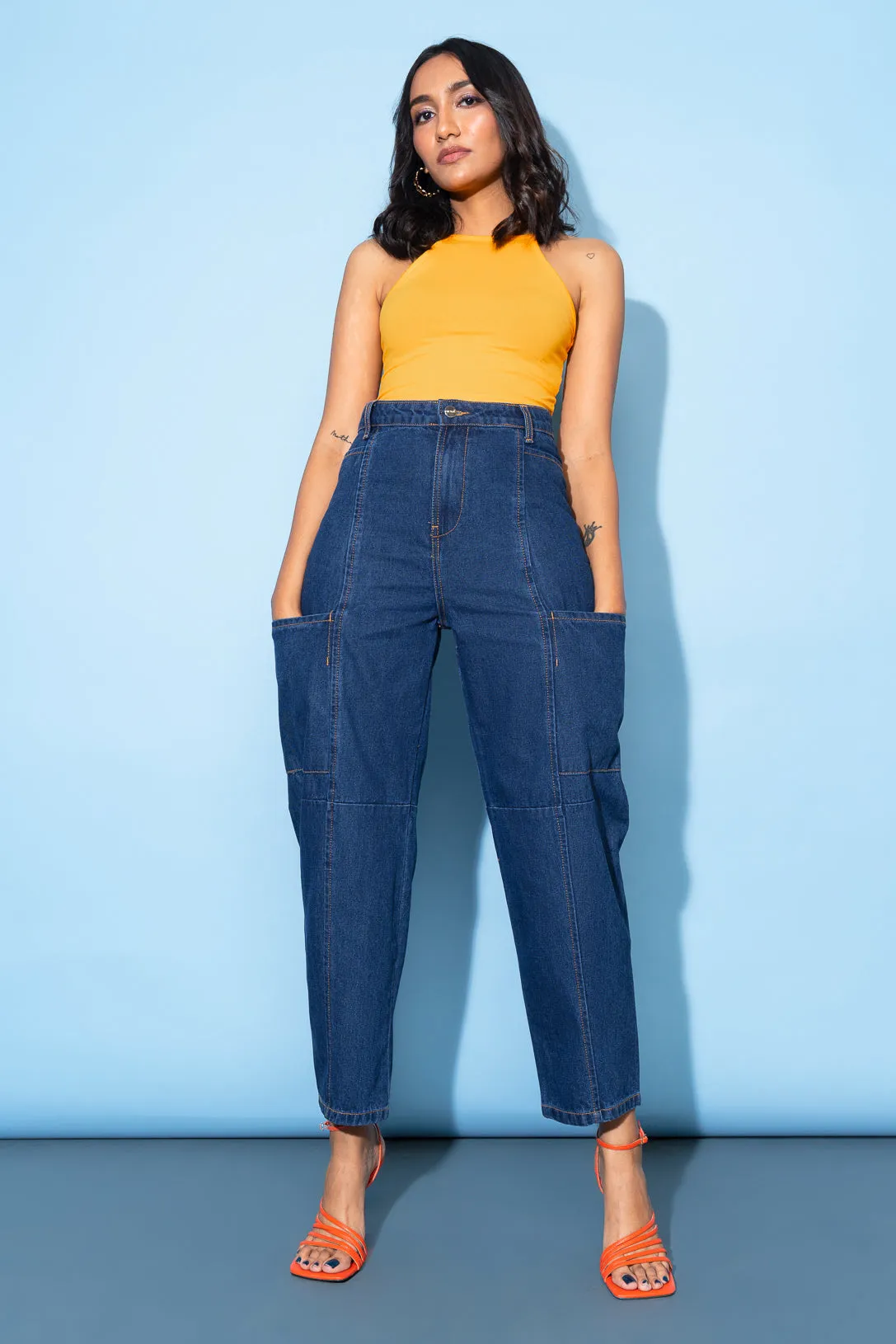 Dark Blue Baggy Jeans With Side Pockets