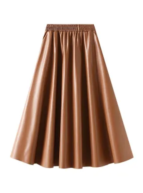 Elastic Waist Leather Pocket Skirt