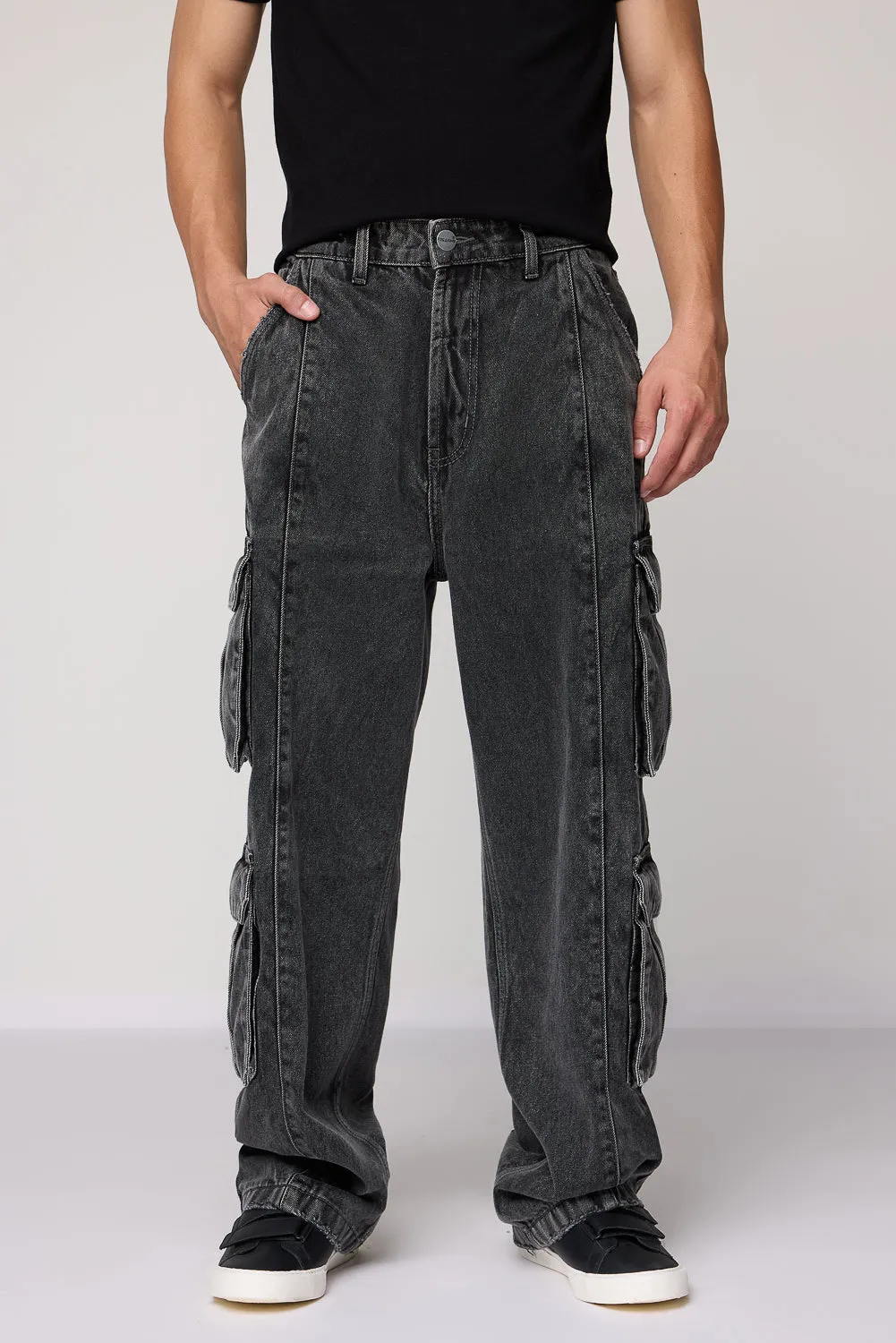 Faded Slate Utility Men's Baggy Cargo Jeans