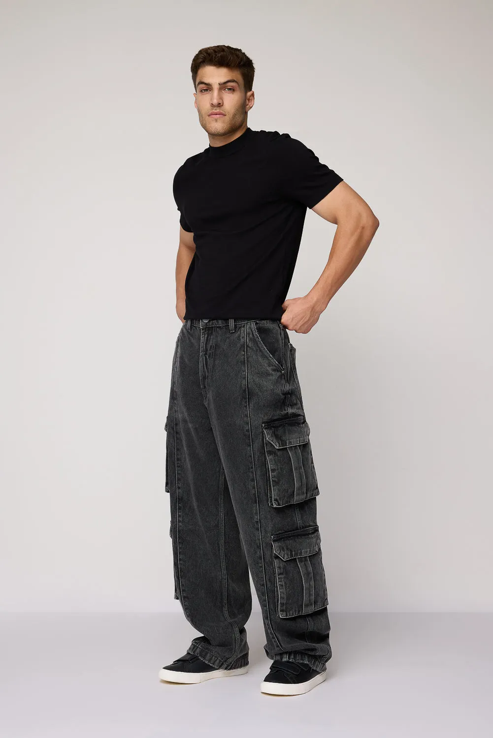 Faded Slate Utility Men's Baggy Cargo Jeans