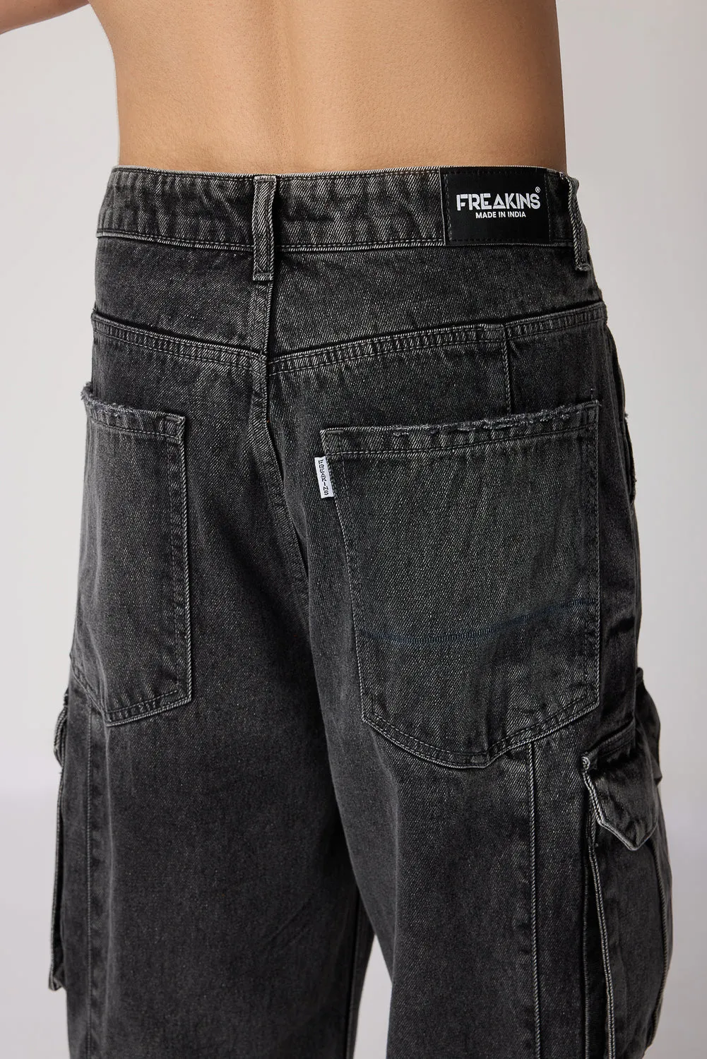 Faded Slate Utility Men's Baggy Cargo Jeans