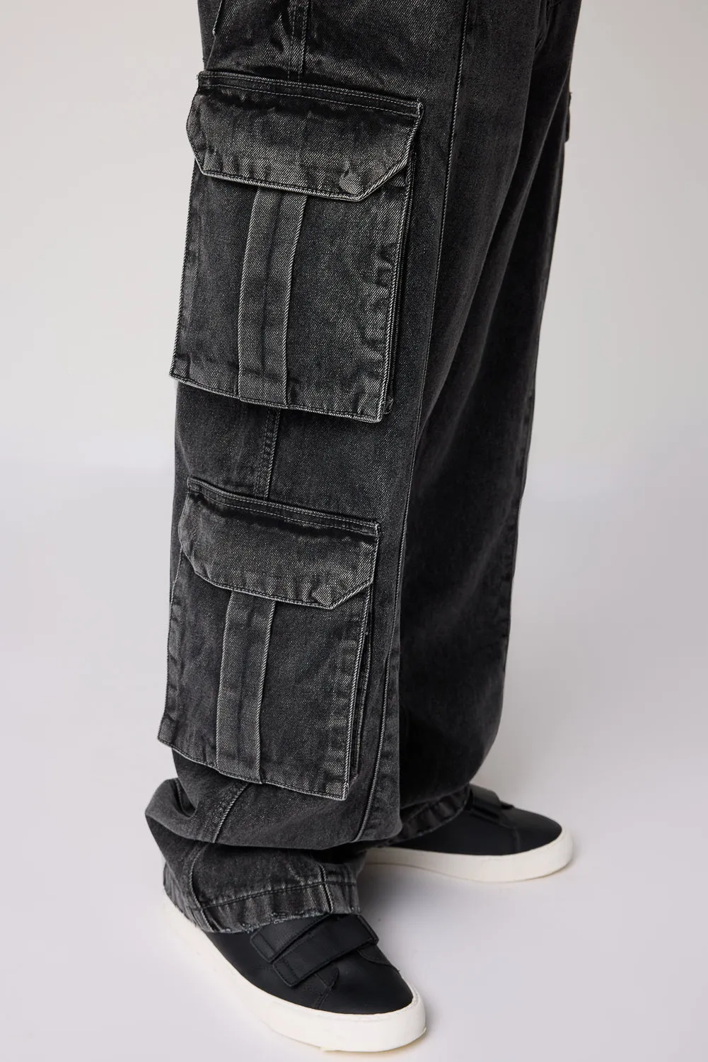 Faded Slate Utility Men's Baggy Cargo Jeans