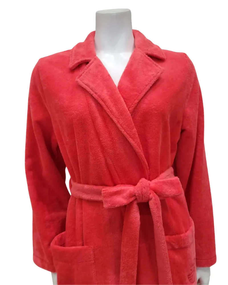 Feraud Paris Coral Plush Long Terry Wrap Bath Robe