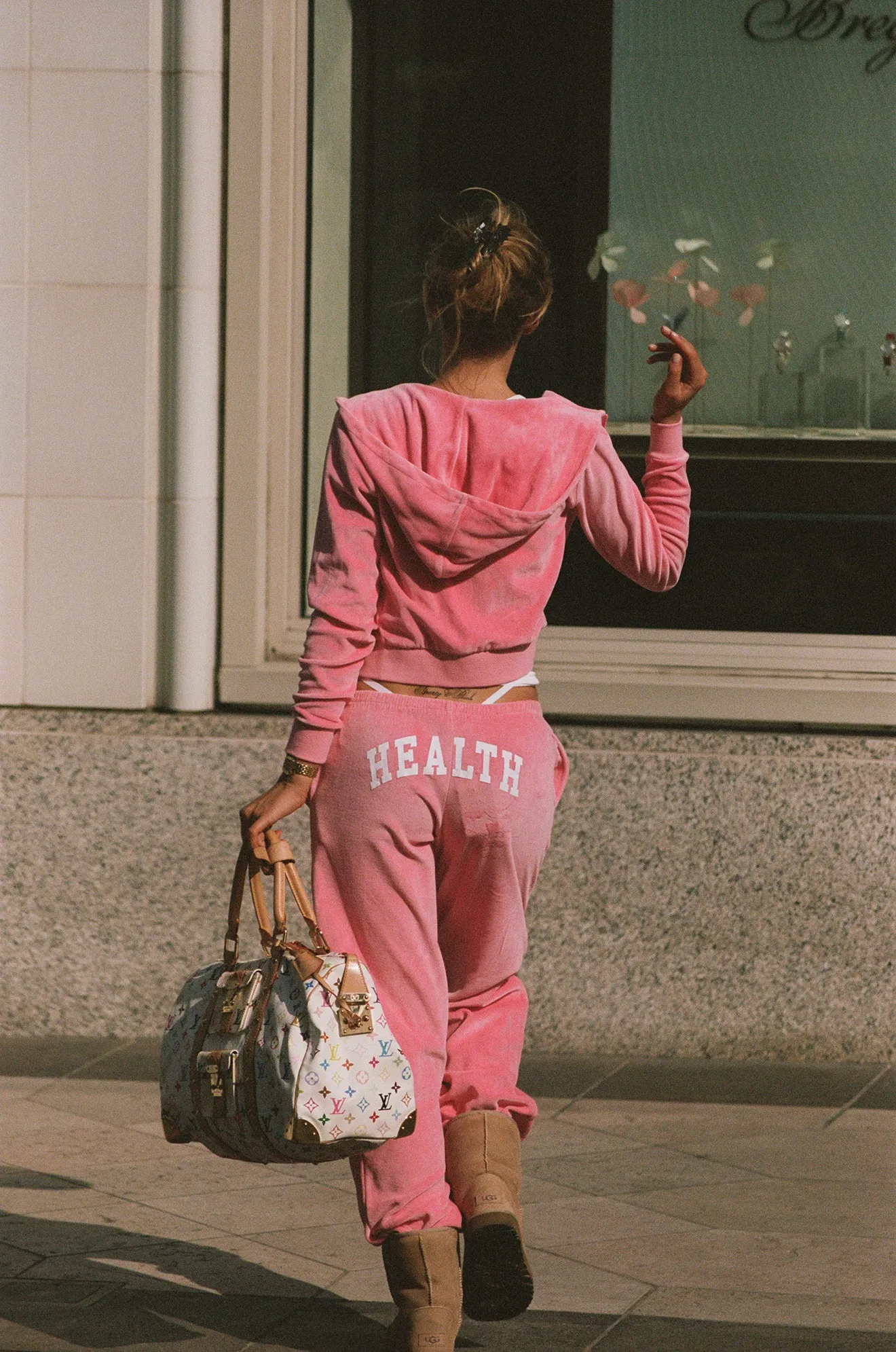 Health Ivy Velour Zipped Hoodie - Cotton Candy/White