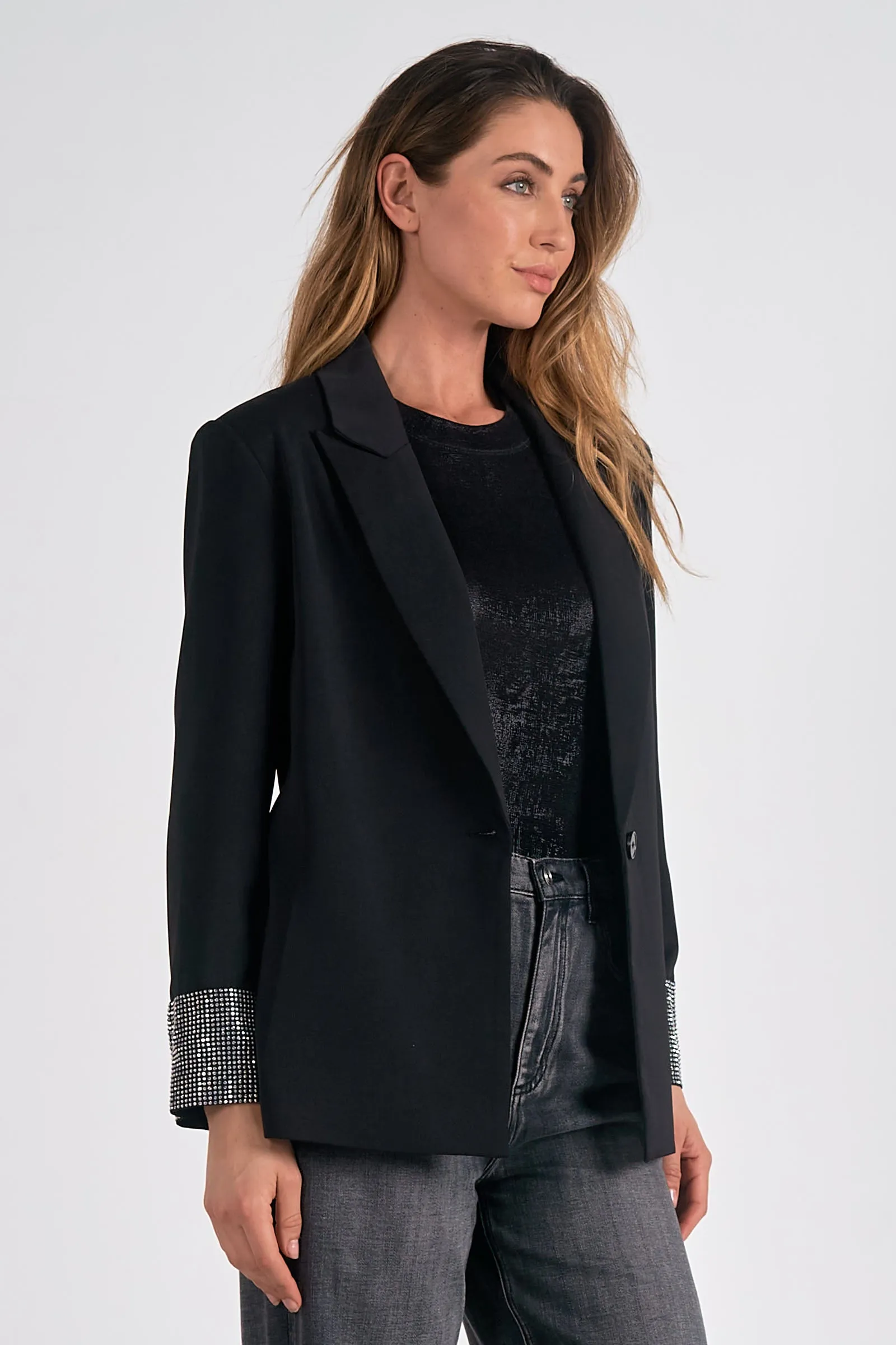 Jacket Blazer with Rhinestone Cuff