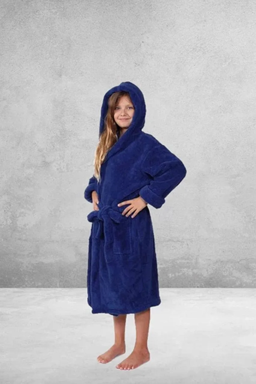 Kid's Fleece with Hooded Bathrobe, Warmth & Cozy, Soft & fast dry, (Navy)