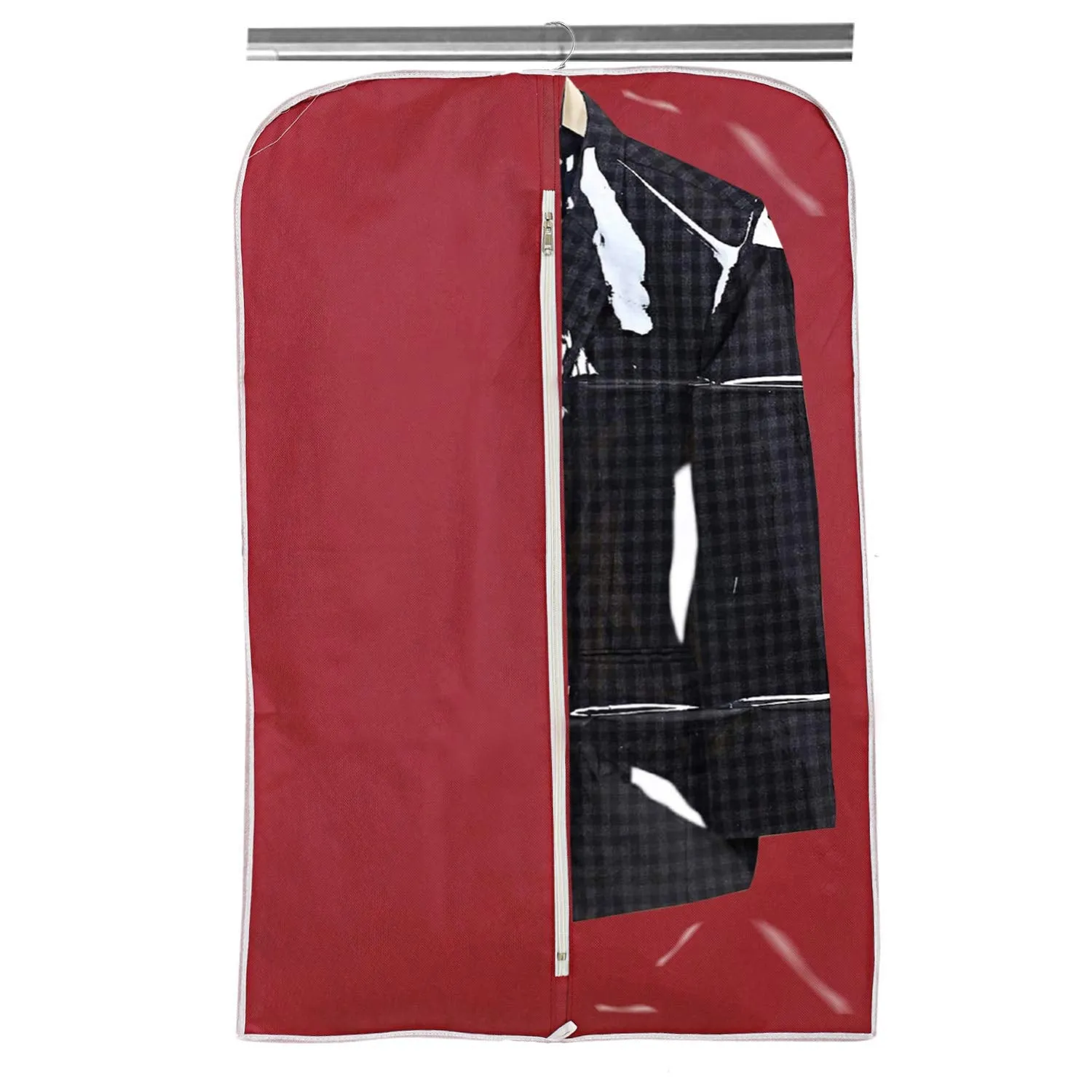 Kuber Industries 2 Pieces Half Transparent Non Woven Men's Coat Blazer Suit Cover (Black & Maroon) -CTKTC041485