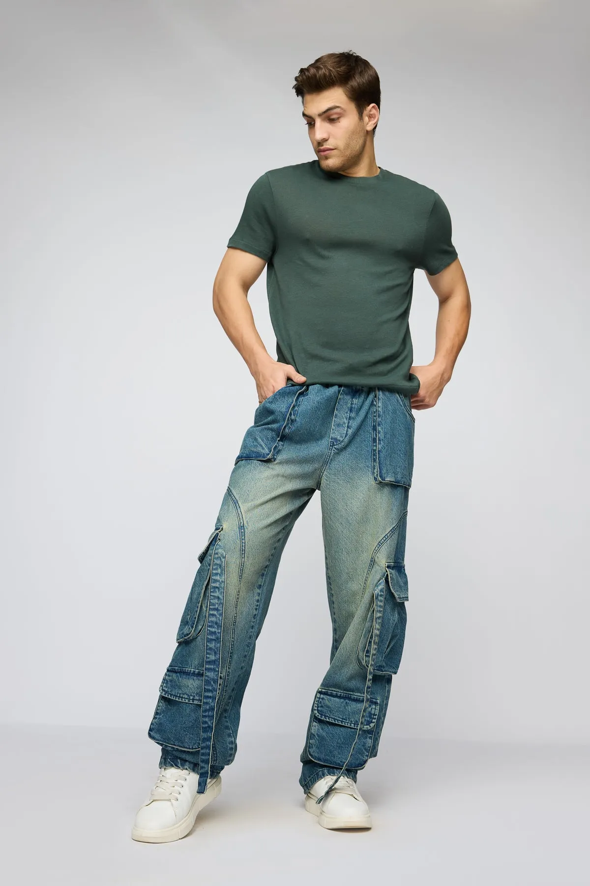 Mystic Blue Men's Baggy Cargo Jeans