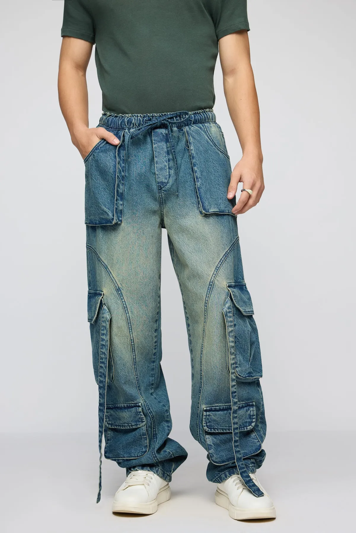 Mystic Blue Men's Baggy Cargo Jeans