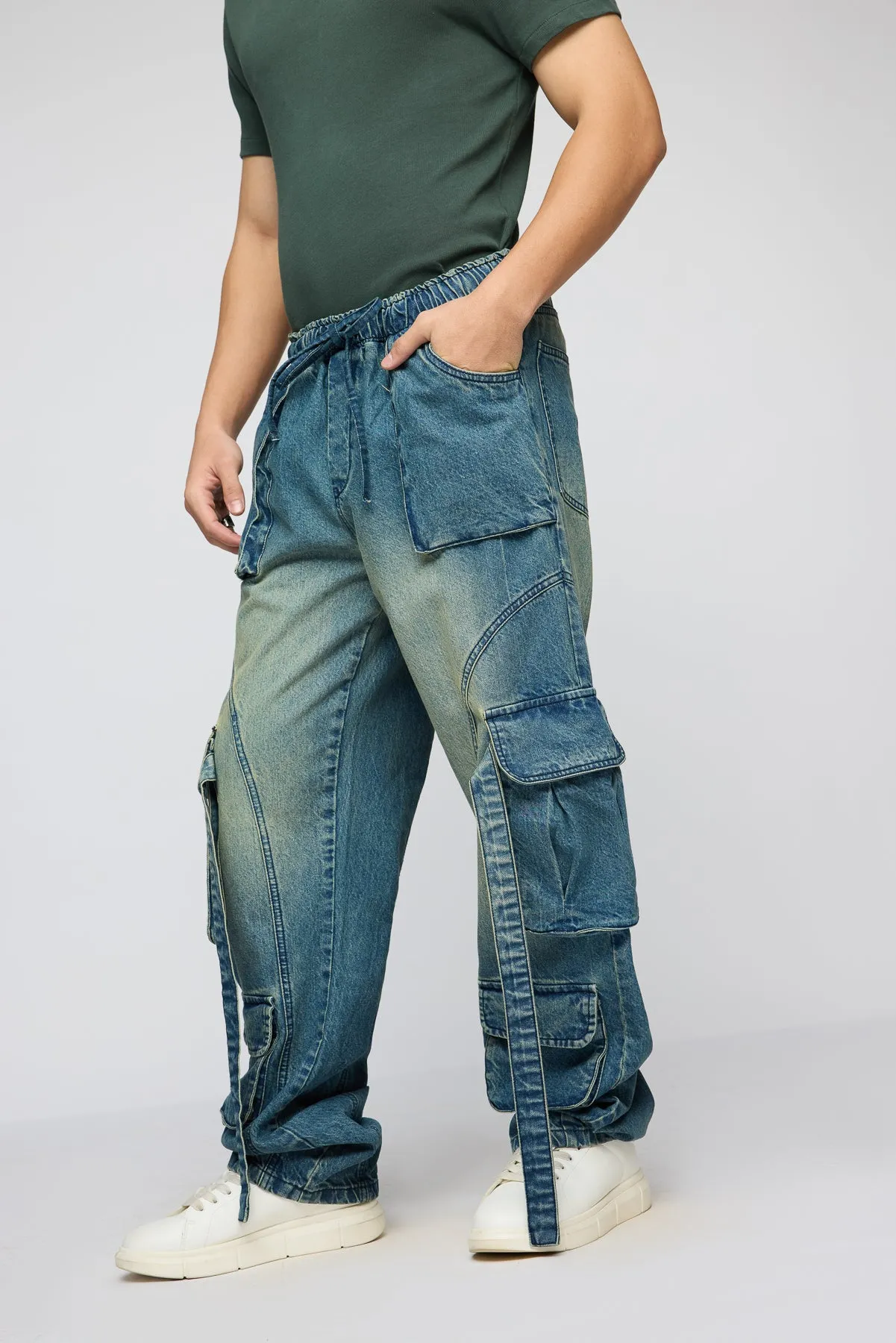 Mystic Blue Men's Baggy Cargo Jeans