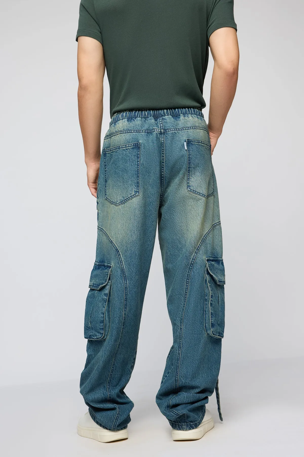 Mystic Blue Men's Baggy Cargo Jeans