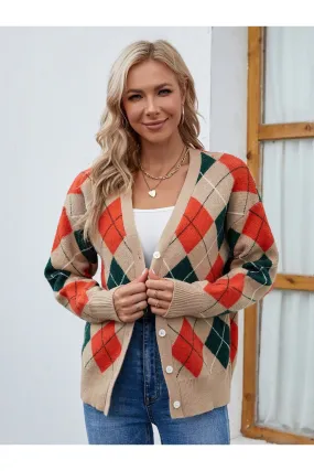 NicholesGifts Women Plaid Contrast Button Up Cardigan