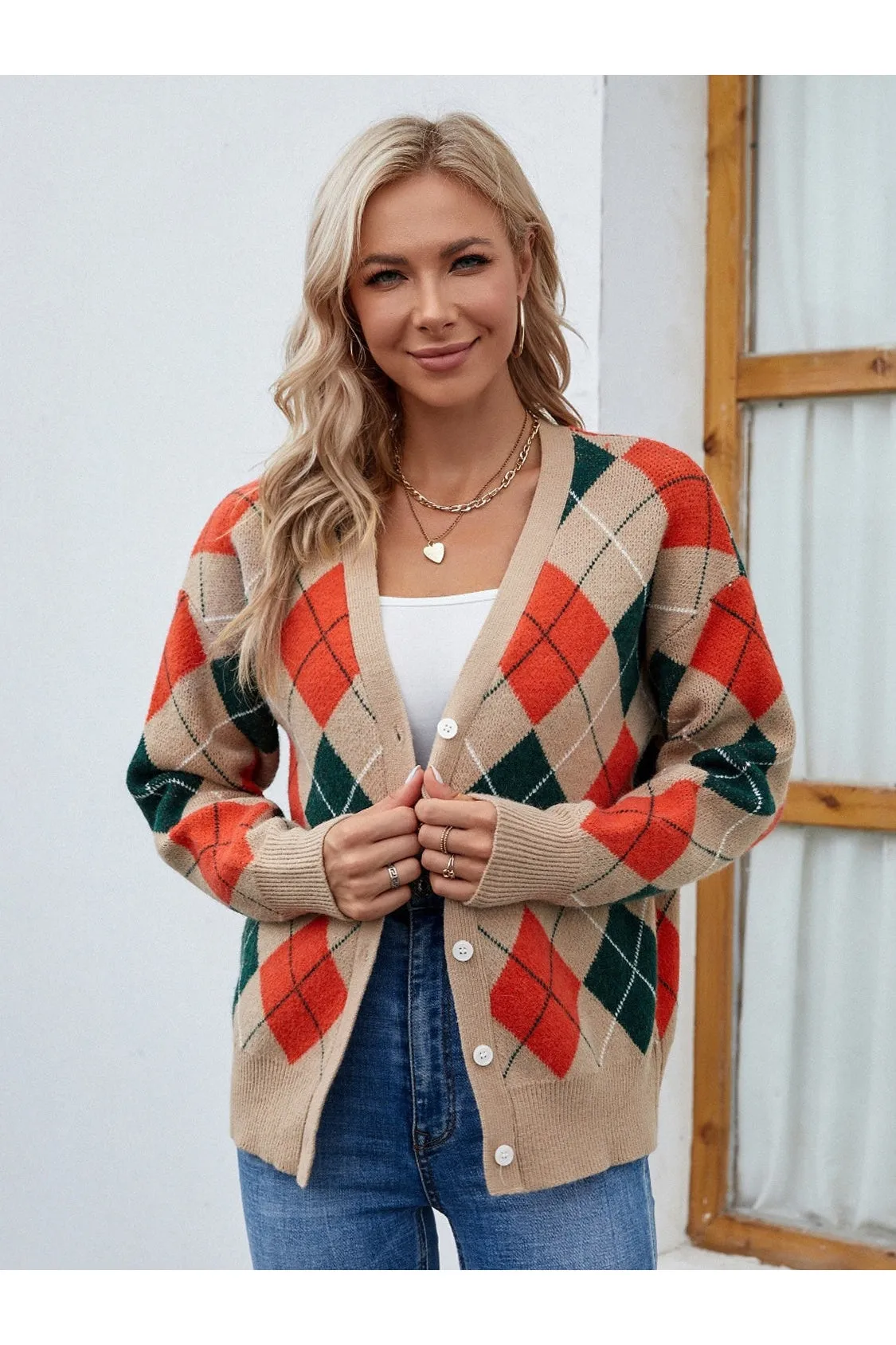 NicholesGifts Women Plaid Contrast Button Up Cardigan