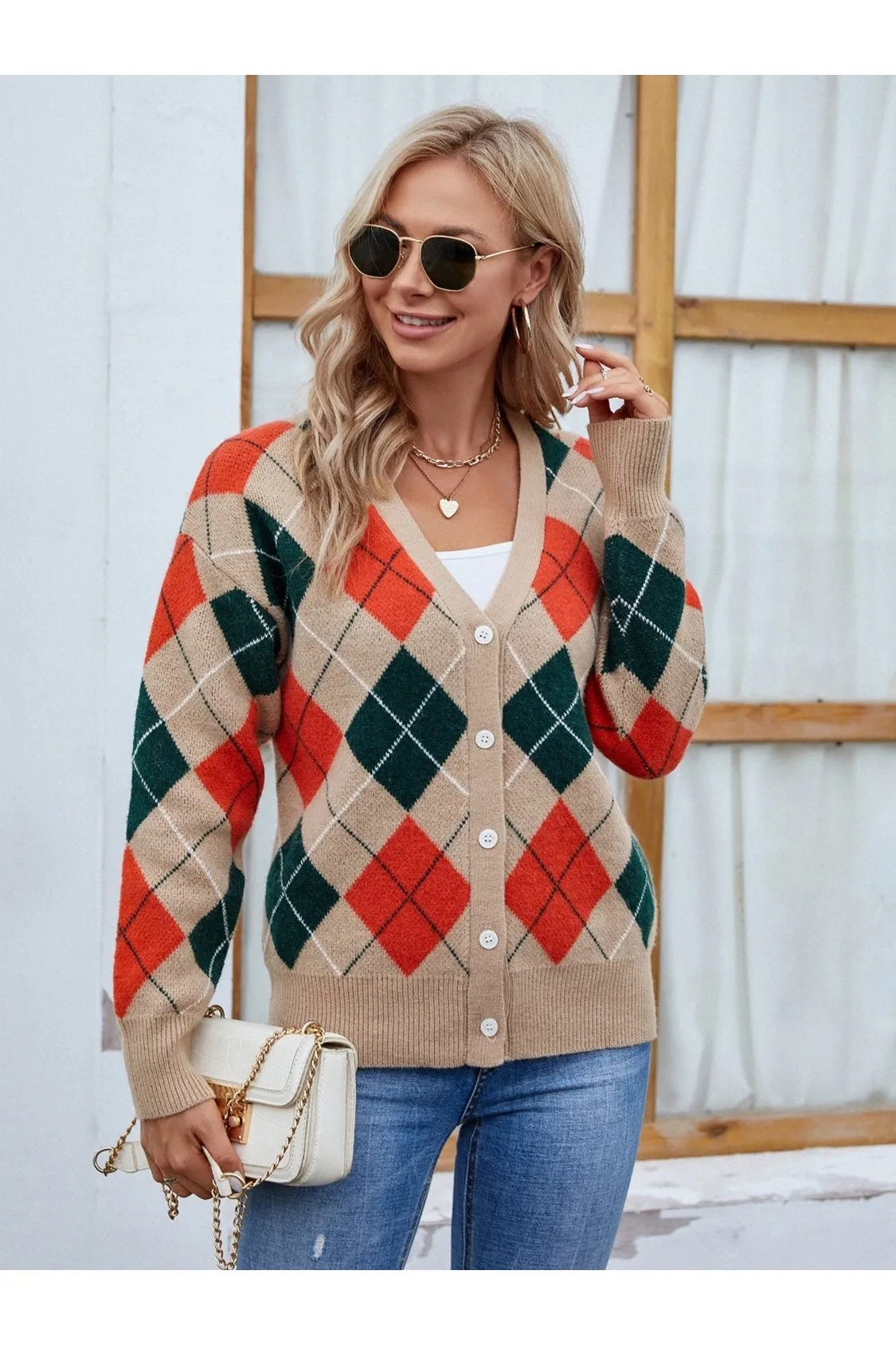 NicholesGifts Women Plaid Contrast Button Up Cardigan