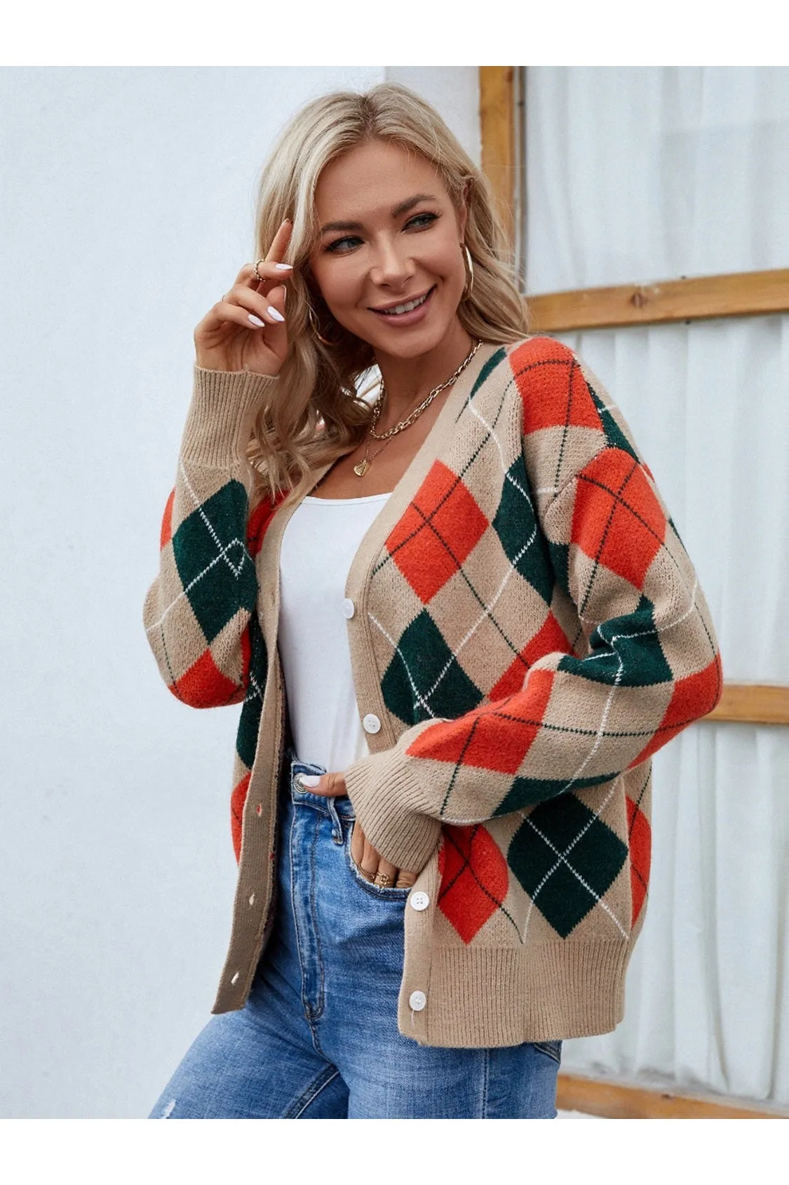 NicholesGifts Women Plaid Contrast Button Up Cardigan