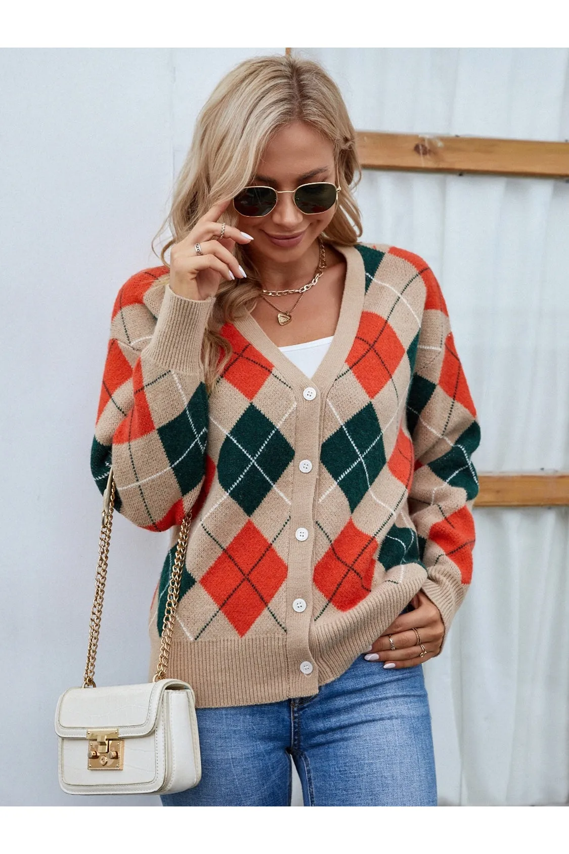 NicholesGifts Women Plaid Contrast Button Up Cardigan