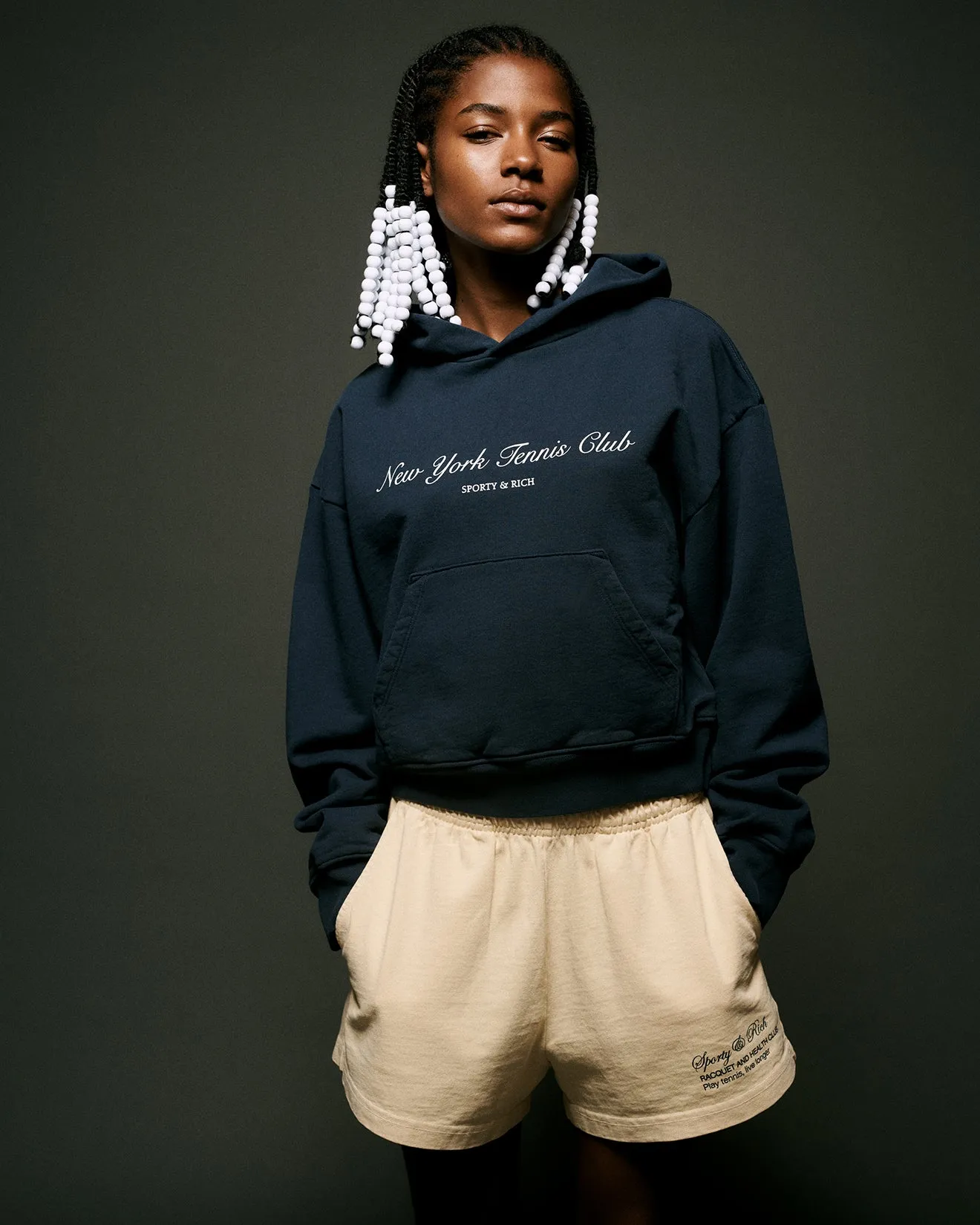 NY Tennis Club Cropped Hoodie - Navy/White