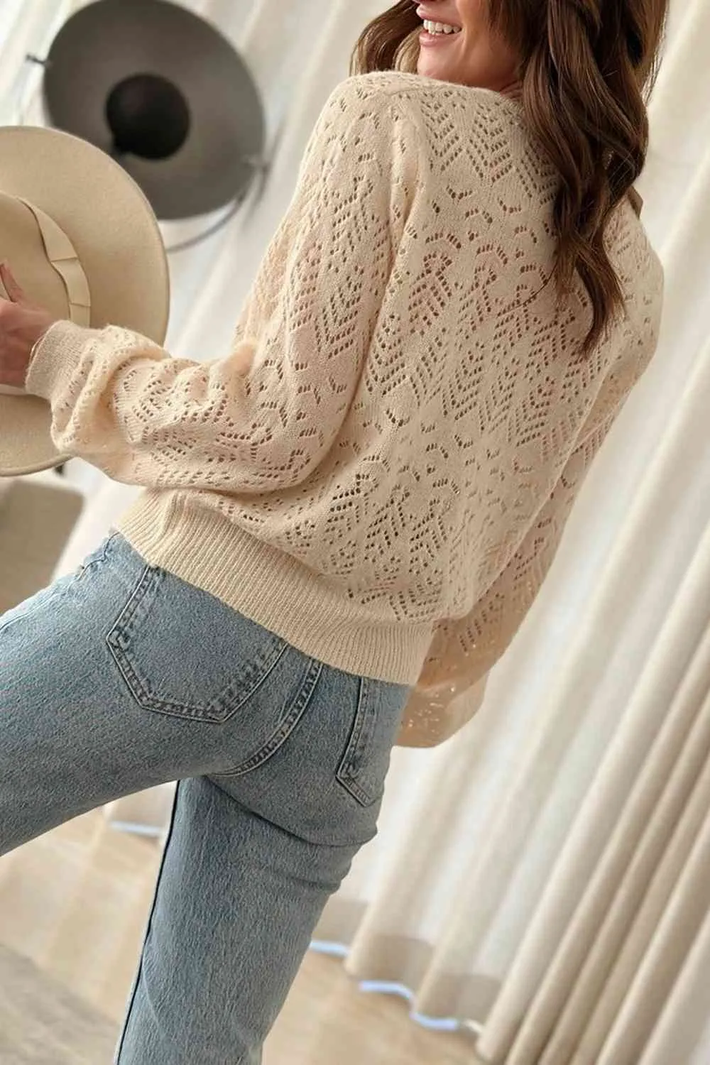 Openwork Button Down Cardigan