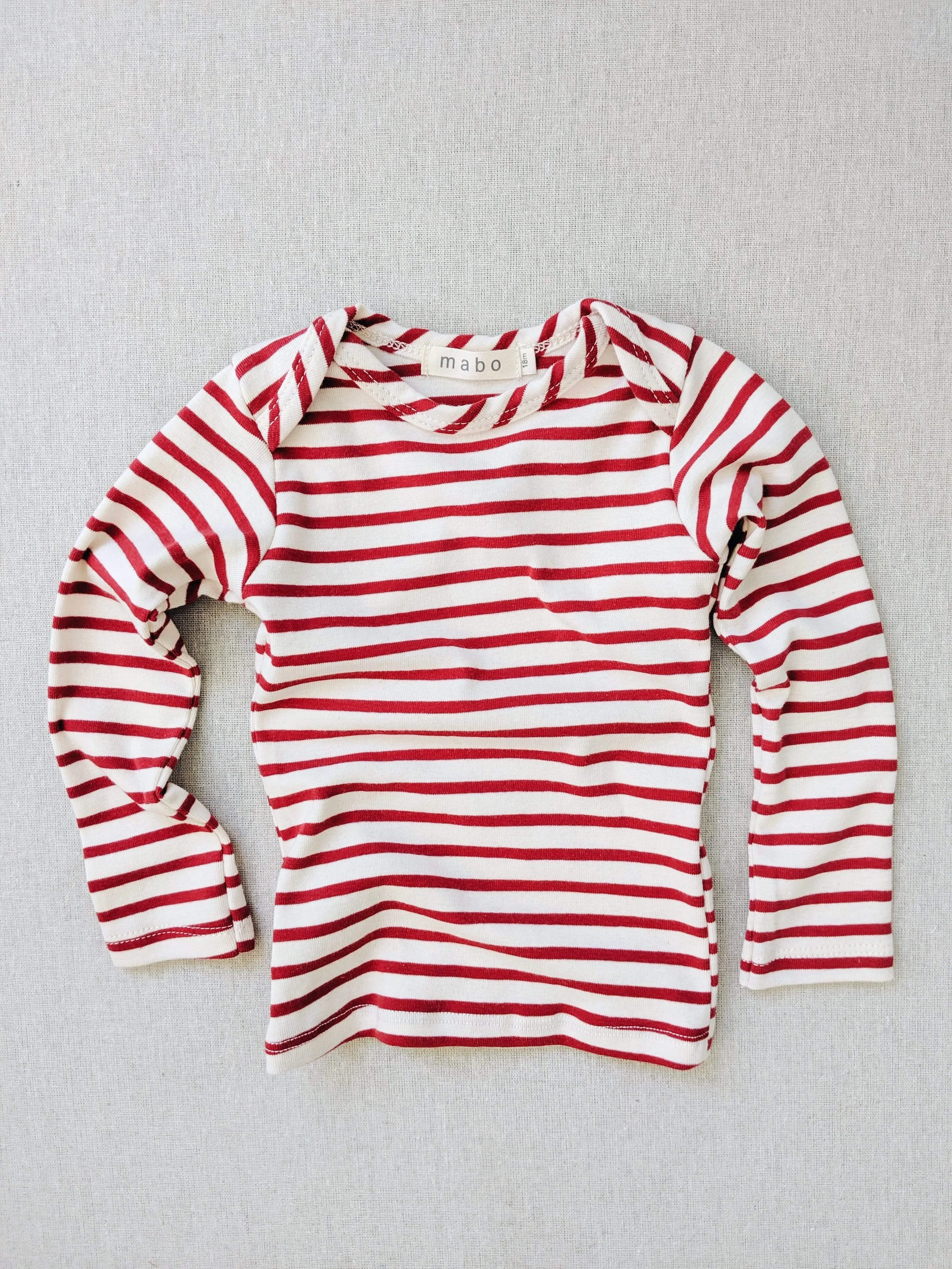 organic cotton striped nautical tees - natural/scarlet