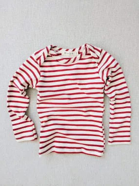 organic cotton striped nautical tees - natural/scarlet